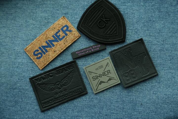 Emboss leather tags / brand logo leather labels / custom brand metal plate logo leather patch